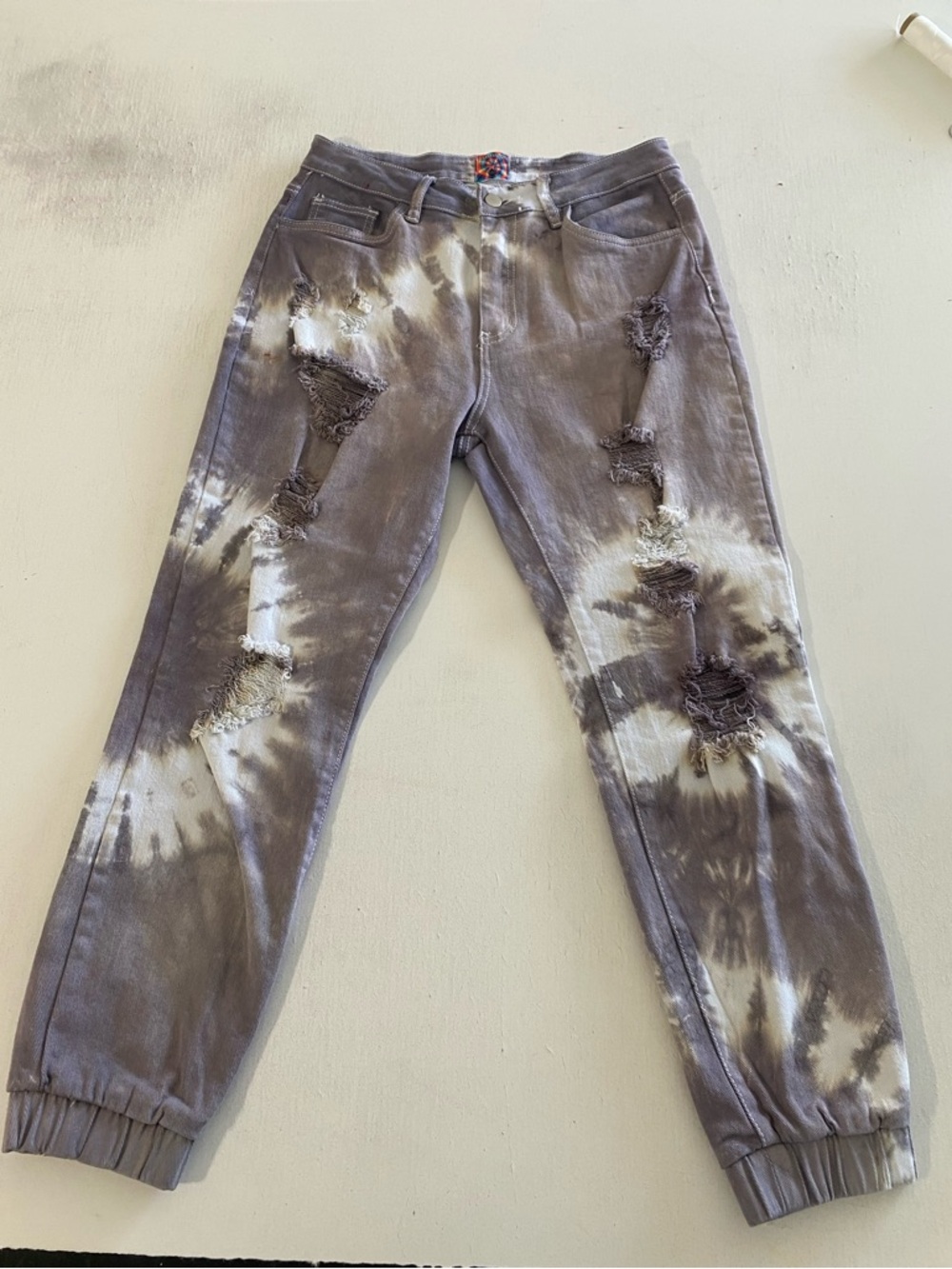 Tie-Dye handmade Distressed Women’s Jeans - Gray/White